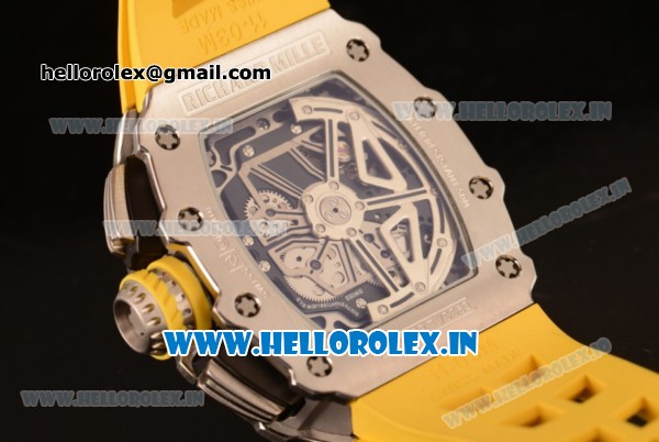 Richard Mille RM11-03 Swiss Valjoux 7750 Automatic Steel Case Skeleton Dial With Arabic Numeral Markers Yellow Rubber Strap(KV) - Click Image to Close